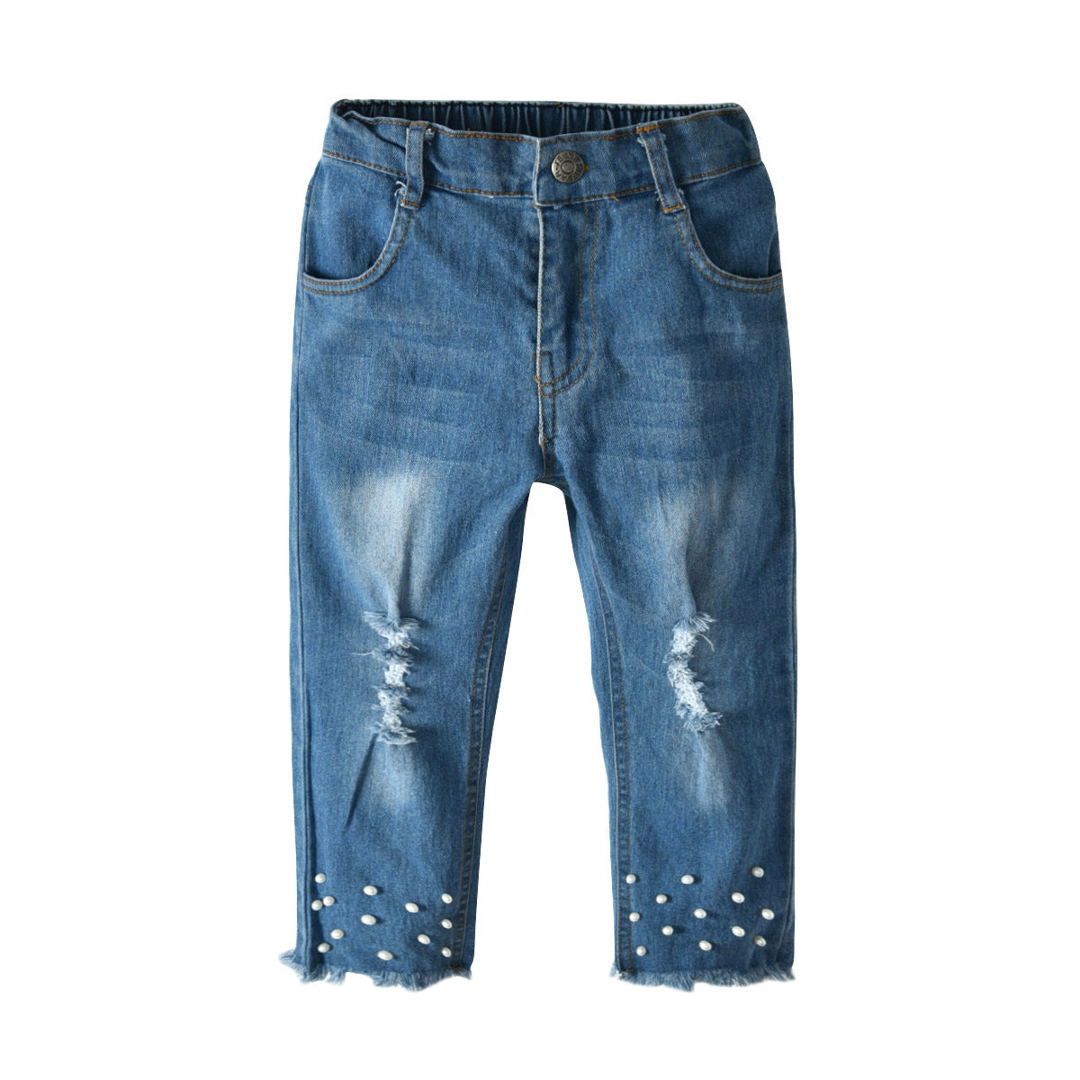 Ensemble jean en dentelle et perles pour fille