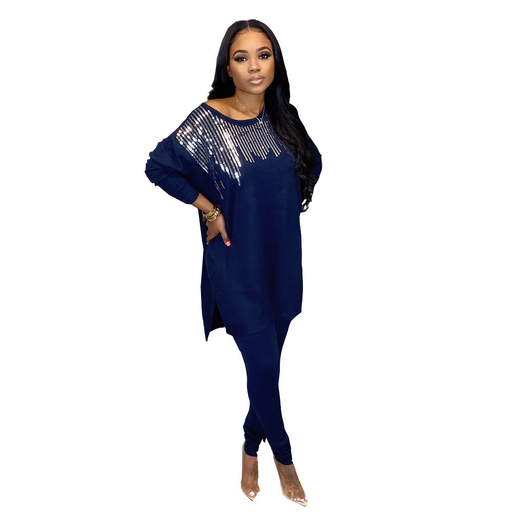 Women's casual sequin embroidery set