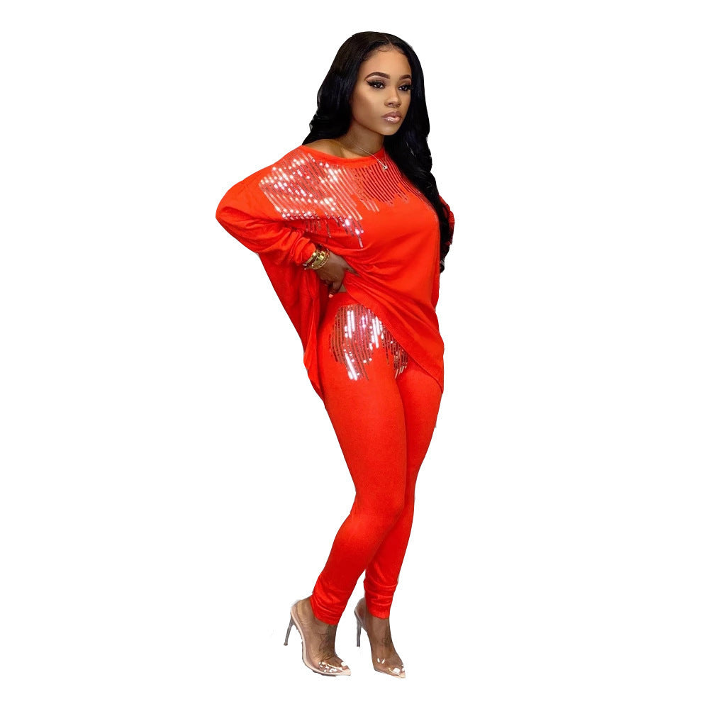Women's casual sequin embroidery set