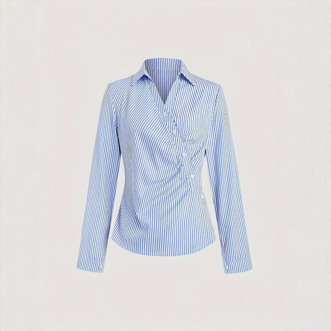 Women's Striped Diagonal Button Long-sleeved Casual Shirt