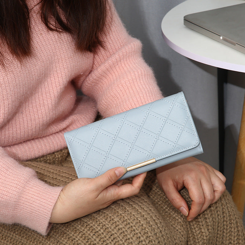 Women's Embroidery Thread Rhombus Clutch Wallet Large Capacity