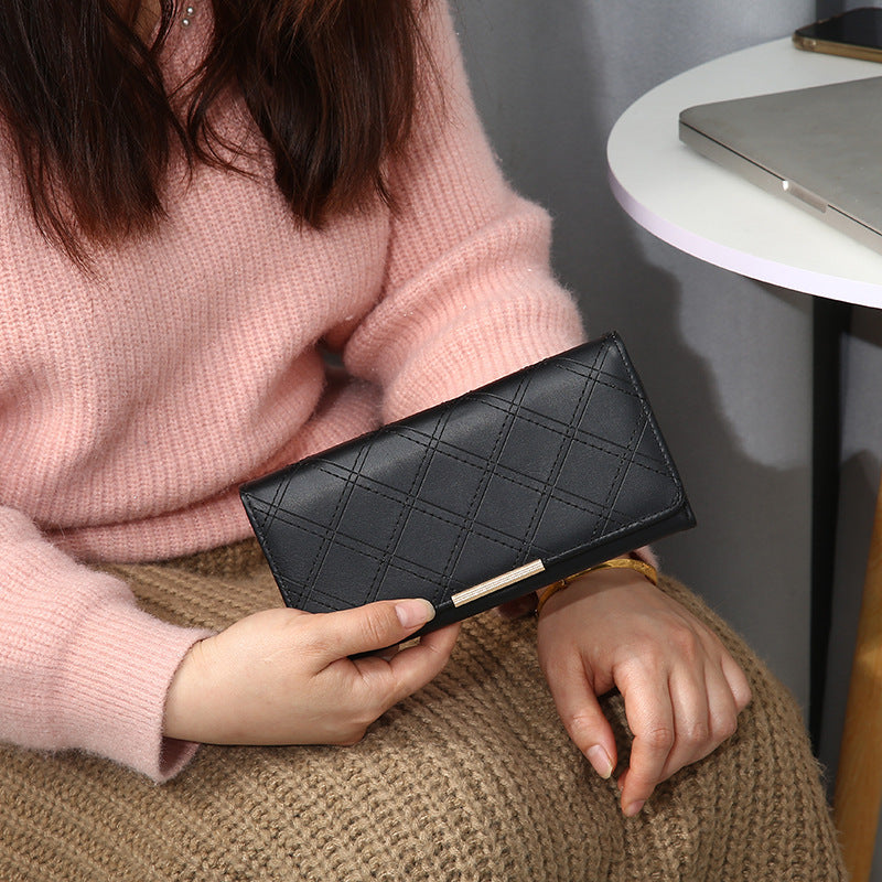 Women's Embroidery Thread Rhombus Clutch Wallet Large Capacity