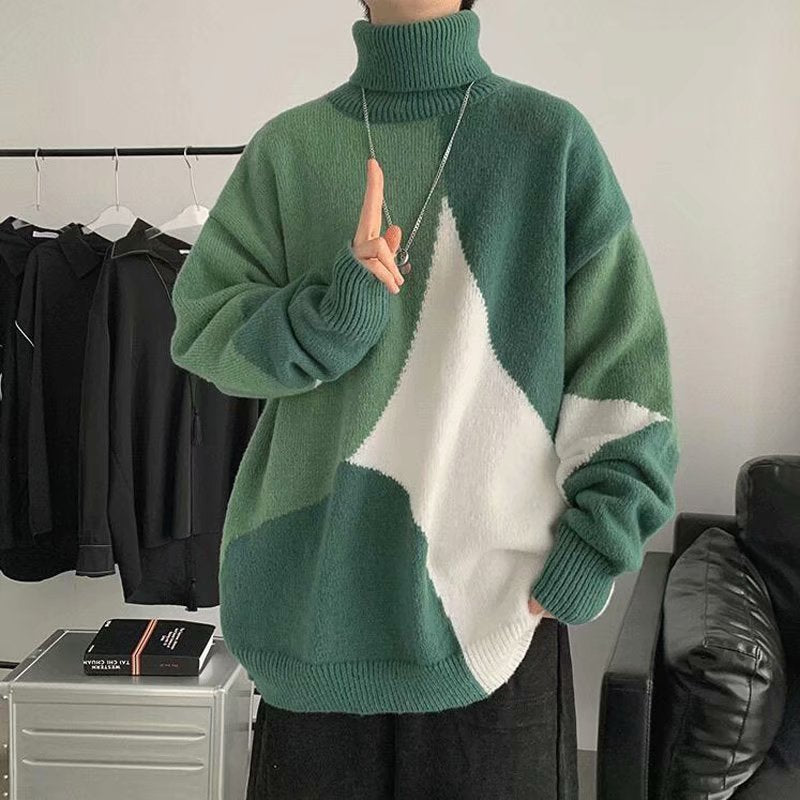 Pull à col montant de couleur contrastée pour homme, vêtement d'extérieur, coupe-vent, base épaisse