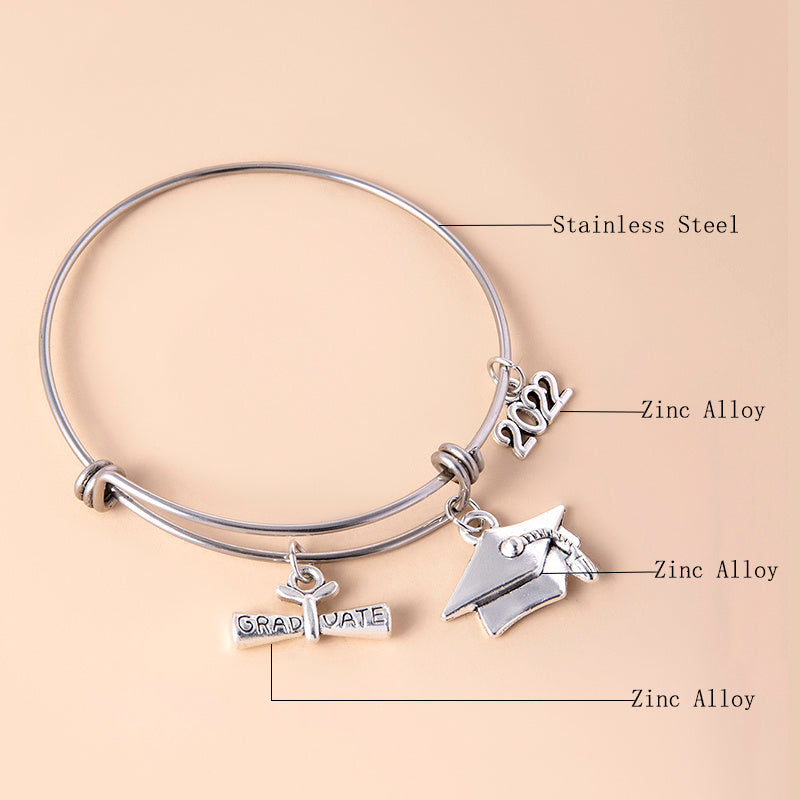 Bracelet à breloques en acier inoxydable pour femme, accessoire de bijouterie et de remise de diplôme