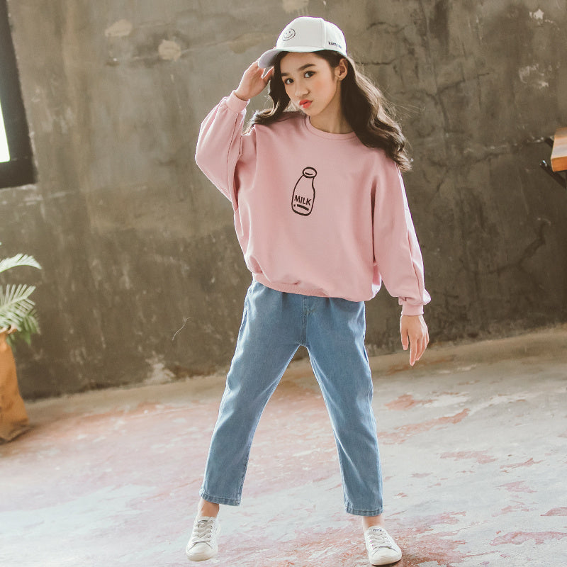 Vêtements pour filles, haut imprimé bière, jean, costume style western