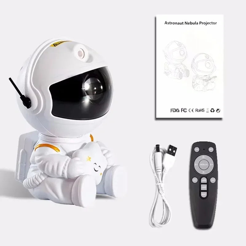 Astronaut-shaped star projector galaxy night light with remote control and USB cable for bedroom decoration and kids gift