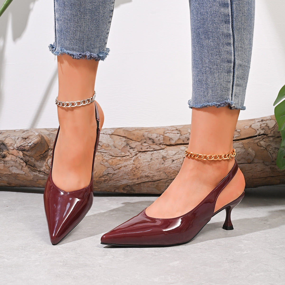 Sexy Patent Leather Women Pointed Toe Stiletto Toe Box Sandals