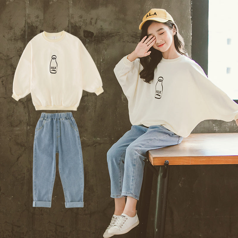 Vêtements pour filles, haut imprimé bière, jean, costume style western
