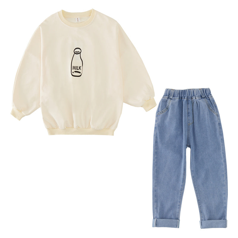Vêtements pour filles, haut imprimé bière, jean, costume style western