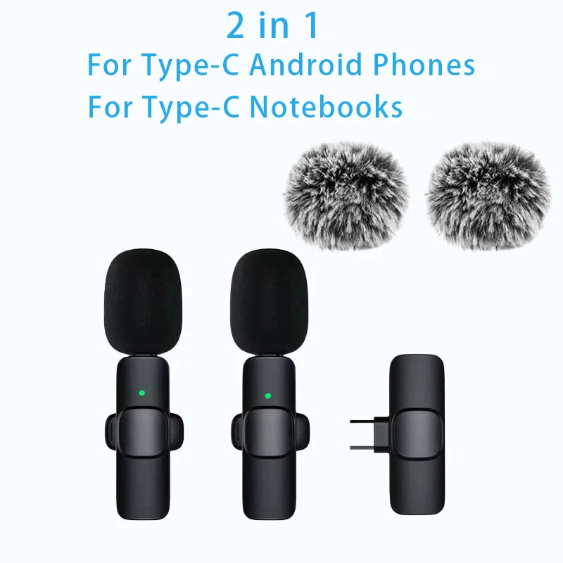 NEW Wireless Lavalier Microphone Audio Video Recording Mini Mic For iPhone Android Laptop Live Gaming Mobile Phone Microphone