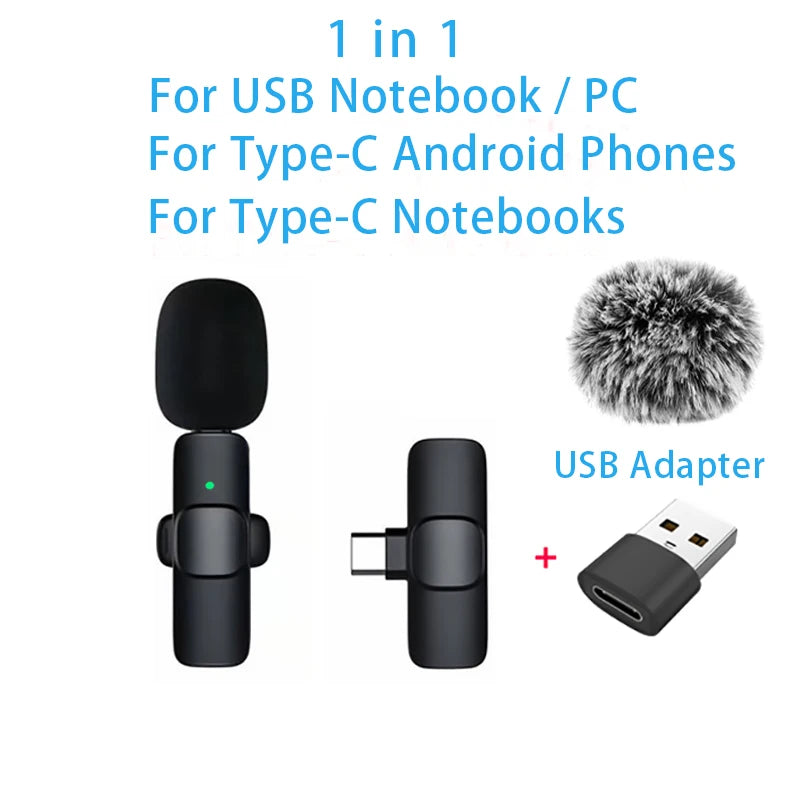NEW Wireless Lavalier Microphone Audio Video Recording Mini Mic For iPhone Android Laptop Live Gaming Mobile Phone Microphone