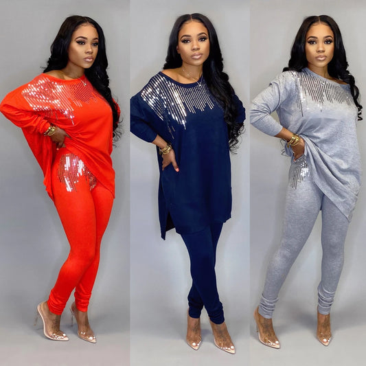 Women's casual sequin embroidery set
