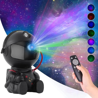 Black astronaut star projector galaxy night light with remote control projecting colorful nebula and stars on ceiling