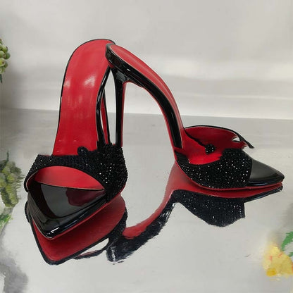 Rhinestone Ankle-strap Open Toe Sandals And Slippers Fashionable All-matching