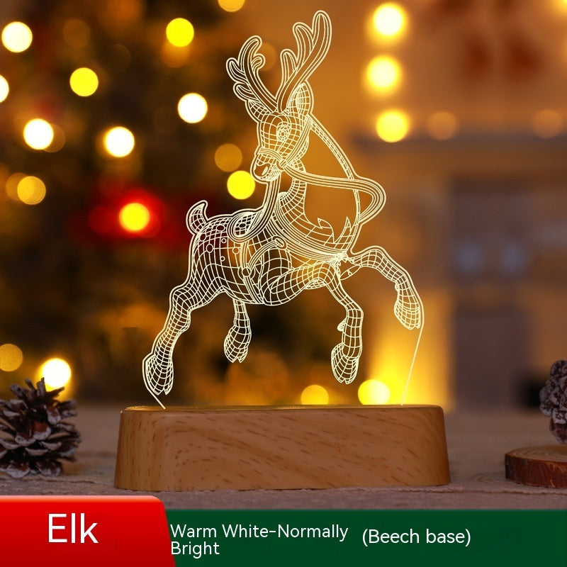 3D acrylic LED elk night light Christmas decoration with beech wood base