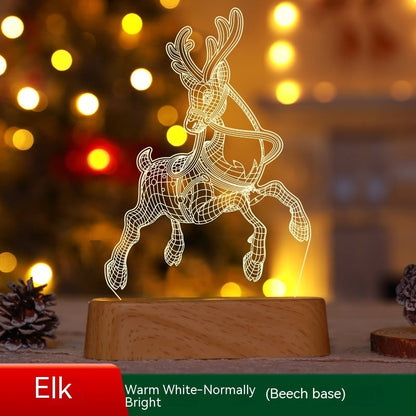 3D acrylic LED elk night light Christmas decoration with beech wood base
