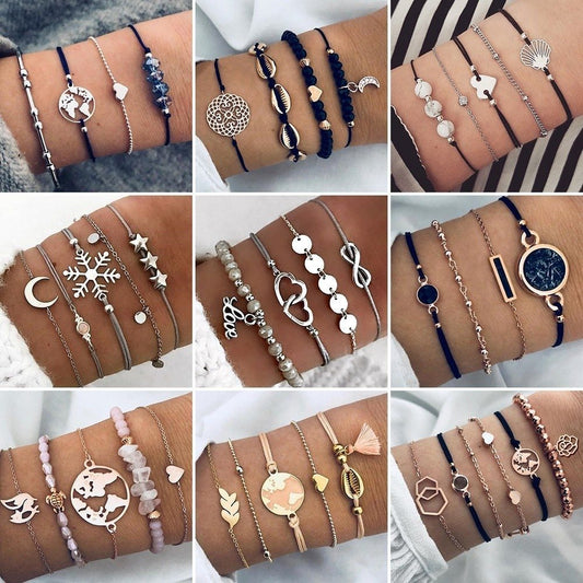 Ensemble de bracelets bohèmes et joncs à breloques vintage en perles pour femmes, accessoires de bijoux