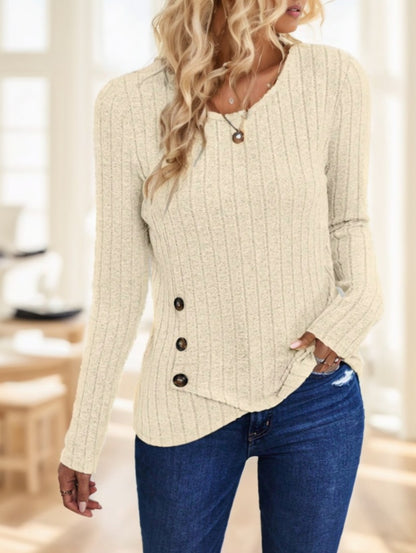 Women's Solid Color Round Neck Long Sleeve