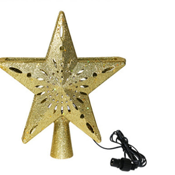 Gold star-shaped Christmas Tree Top Light with LED projector and power cord