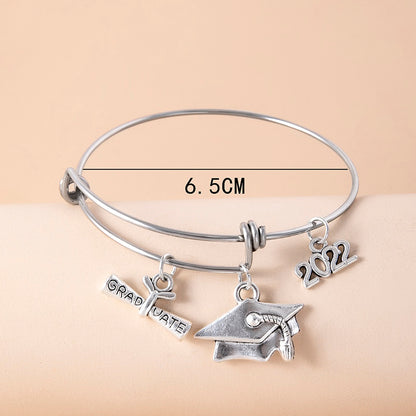 Graduate Cap Charm Bracelet Stainless Steel Adjustable Bangles For Women Graduation Jewelry Accessories