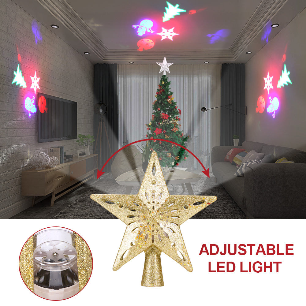 Adjustable LED Christmas tree top light star projector with snowflake and blizzard effects for festive decoration