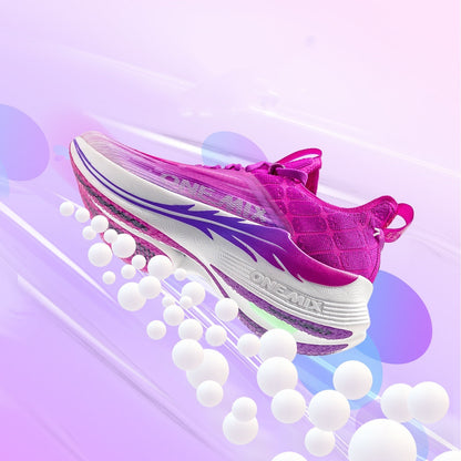 Colorful racing shock-absorbing men's and women's training shoe with built-in carbon plate and breathable mesh lining