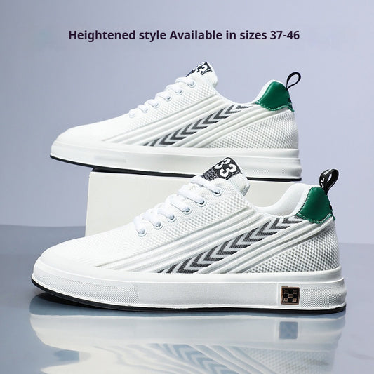 Chaussures de skate tissées volantes en maille résistantes à l'usure, semelle intérieure invisible rehaussante pour hommes