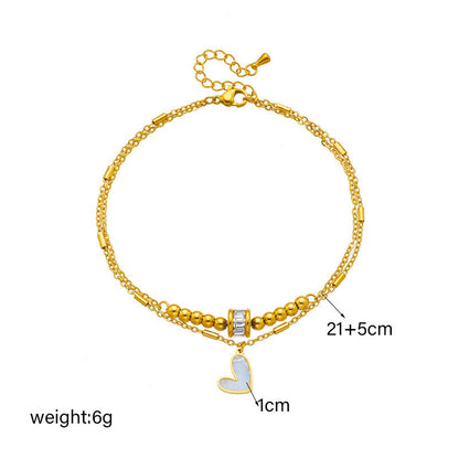 Gold double layer heart charm ankle chain bracelet fashion jewelry for women