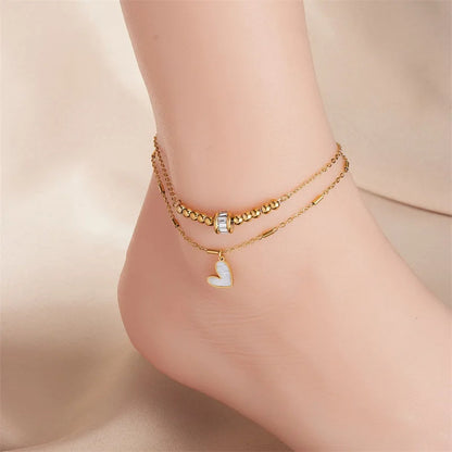 Gold double layer heart charm ankle bracelet fashion jewelry for women