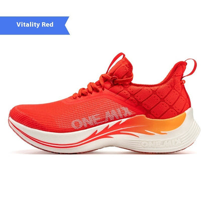 Vitality red racing shock-absorbing training shoe with built-in carbon plate and lightweight breathable mesh upper
