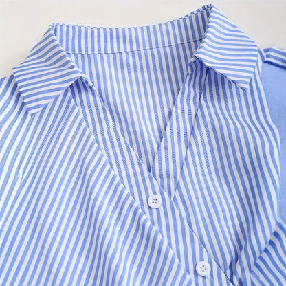 Women's Striped Diagonal Button Long-sleeved Casual Shirt