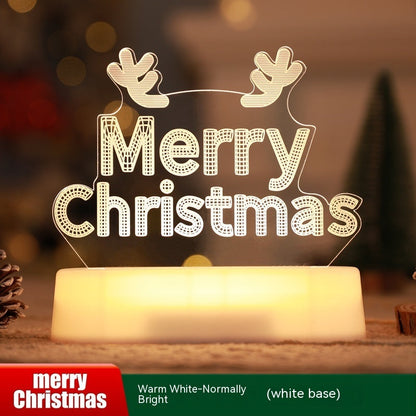 Christmas Decoration 3D acrylic LED night light with Merry Christmas text and reindeer antlers on white base