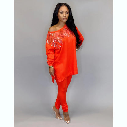 Women's casual sequin embroidery set