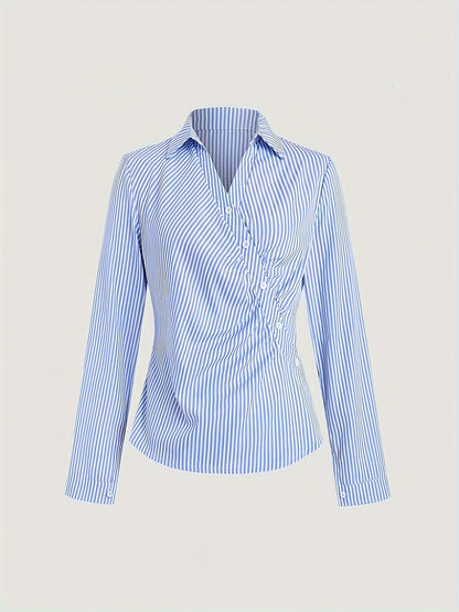 Women's Striped Diagonal Button Long-sleeved Casual Shirt