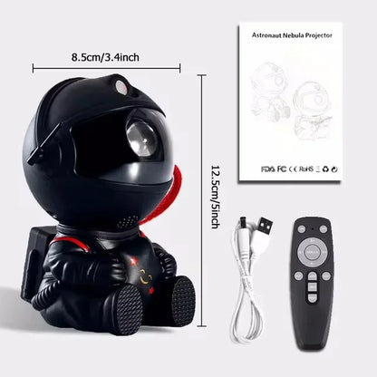 Black astronaut-shaped star projector galaxy night light with remote control and USB cable for bedroom decor and kids gift