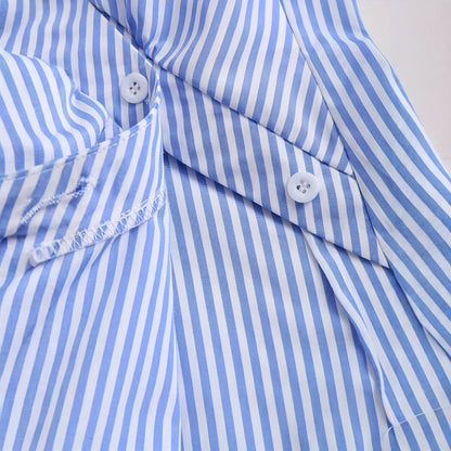 Women's Striped Diagonal Button Long-sleeved Casual Shirt