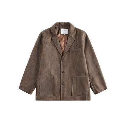 Men's plaid loose casual wear suit jacket in brown for fashion casual wear