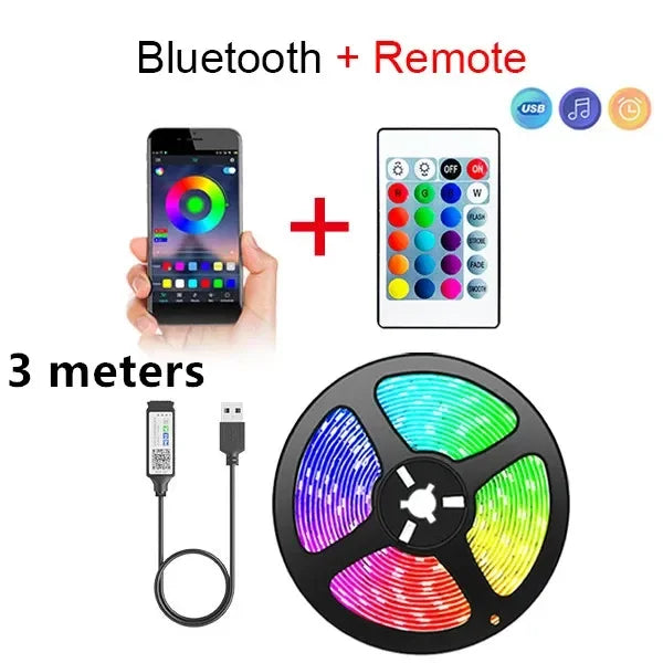 1-5M LED Strip Lights RGB 5050 Color USB Changing Bluetooth App Control Led lamp Diode Tape Ribbon For Room Decor TV BackLight