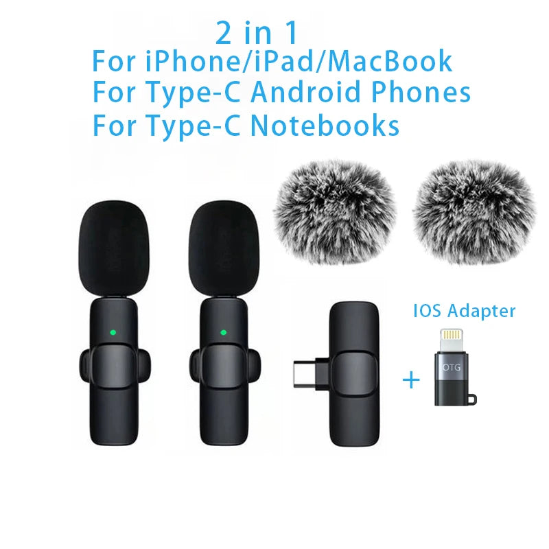 NEW Wireless Lavalier Microphone Audio Video Recording Mini Mic For iPhone Android Laptop Live Gaming Mobile Phone Microphone