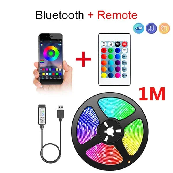 1-5M LED Strip Lights RGB 5050 Color USB Changing Bluetooth App Control Led lamp Diode Tape Ribbon For Room Decor TV BackLight