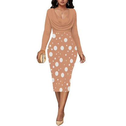 Womens Midi Dresses Church Dresses Long Sleeve Bodycon Cowl Neck Pencil Dress