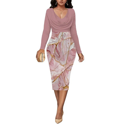 Womens Midi Dresses Church Dresses Long Sleeve Bodycon Cowl Neck Pencil Dress