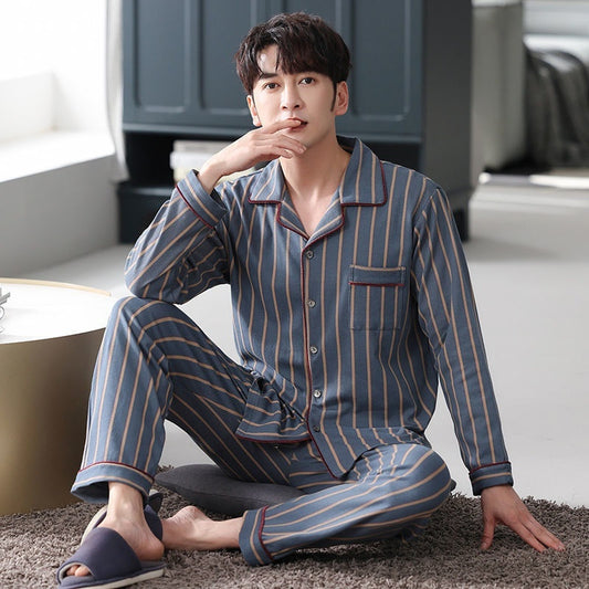 Pyjama fin en coton à manches longues pour homme, vêtement ample pour la maison, collection automne et hiver