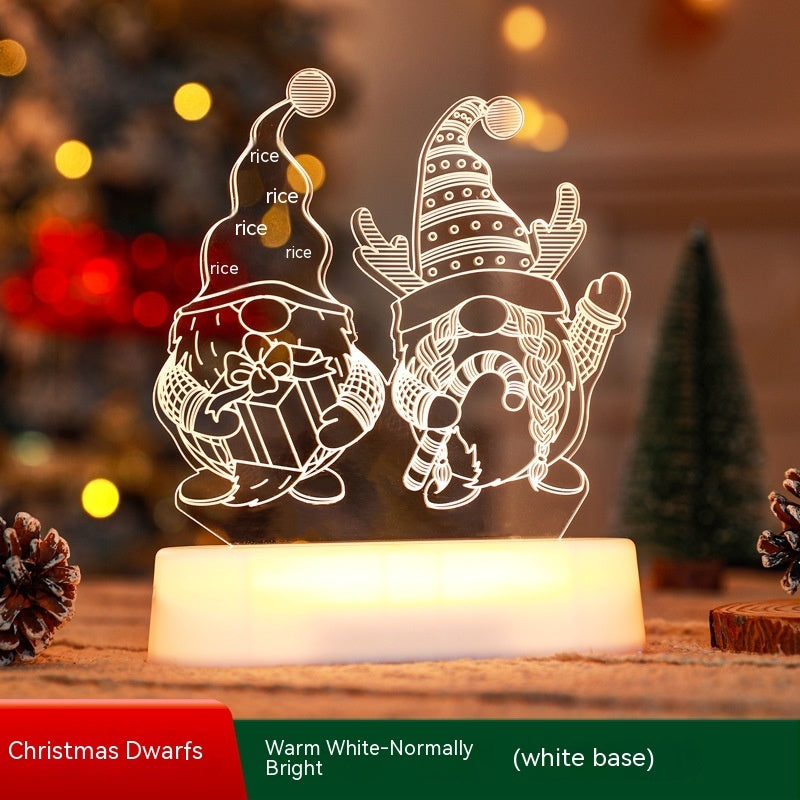 Christmas Decoration 3D acrylic LED lamp with festive dwarf design on white base for holiday decor