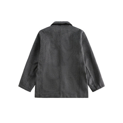 Gray plaid loose fit men's casual jacket polyester fabric fashion casual wear