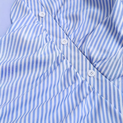 Women's Striped Diagonal Button Long-sleeved Casual Shirt