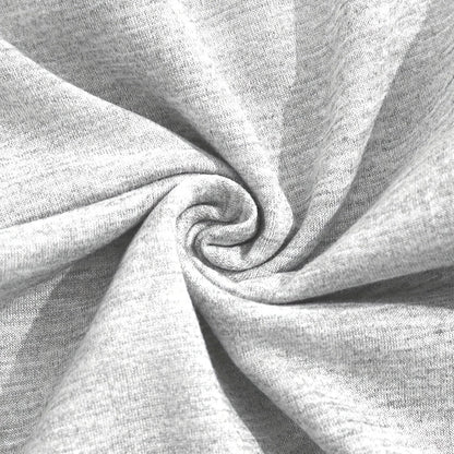Close-up of soft light gray fabric used in women's solid 2-piece set hoodie and jogger pants tracksuit