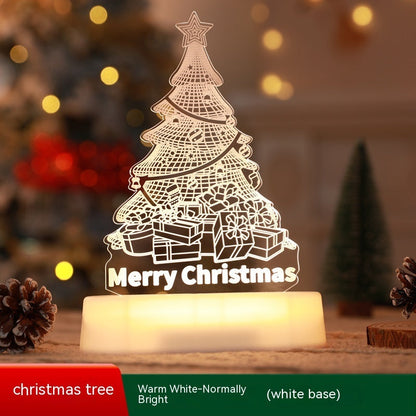 Acrylic LED Christmas tree 3D lamp night light with "Merry Christmas" text and white base Christmas decoration