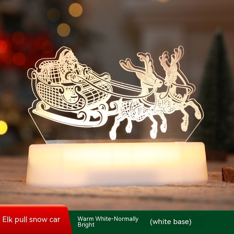 Christmas decoration LED acrylic lamp with Santa sleigh and reindeer design on white base