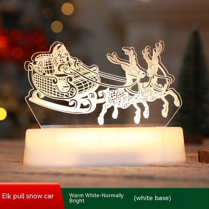 Christmas decoration LED acrylic lamp with Santa sleigh and reindeer design on white base